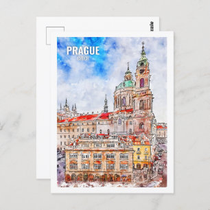 Carte Postale Prague Tchèque célèbre Voyage aquarelle