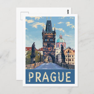 Carte Postale Prague Tchèque Vintage Lieu de Voyage célèbre