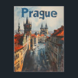 Carte Postale Prague Vintage<br><div class="desc">Un design vintage captivant avec Prague, capitale historique de la République tchèque, avec l'ajout d'une voiture de course classique. L'oeuvre mêle l'architecture gothique et baroque emblématique de la ville, comme le Château de Prague et le Pont Charles, avec les lignes épurées et la nostalgie d'une voiture de course rétro. Cette...</div>