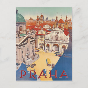 Carte Postale Prague, vue sur le centre ville, voyage vintage