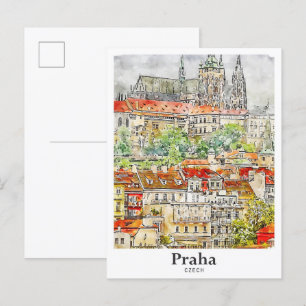 Carte Postale Praha Tchèque Art Voyage Aquarelle main tirée