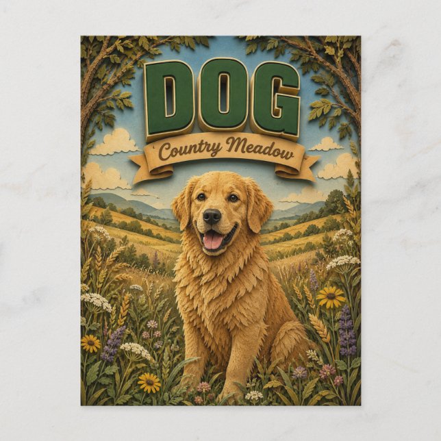 Carte Postale Prairie de campagne canine POPCUT (Devant)