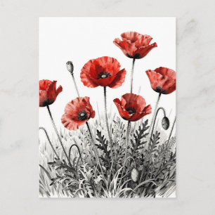 Carte Postale Prairie de fleurs de pavot rouge vibrant