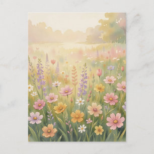 Carte Postale Prairie de fleurs sauvages aquarelle pastel floral