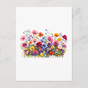 Carte Postale Prairie de fleurs sauvages avec des floraisons aqu
