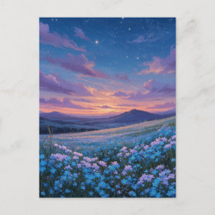 Carte Postale Prairie de fleurs sauvages bleues lumineuses au co