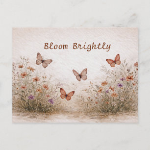 Carte Postale Prairie de Fleurs Sauvages Douces Papillons Aquare