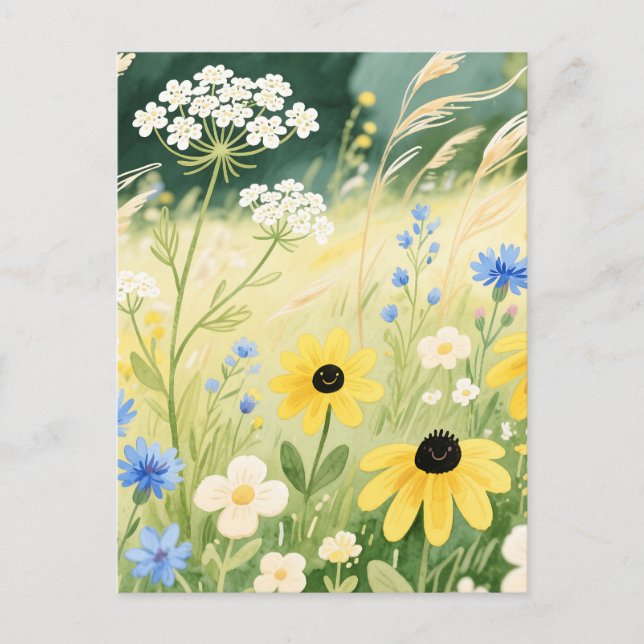 Carte Postale Prairie de fleurs sauvages fantaisiste  (Devant)