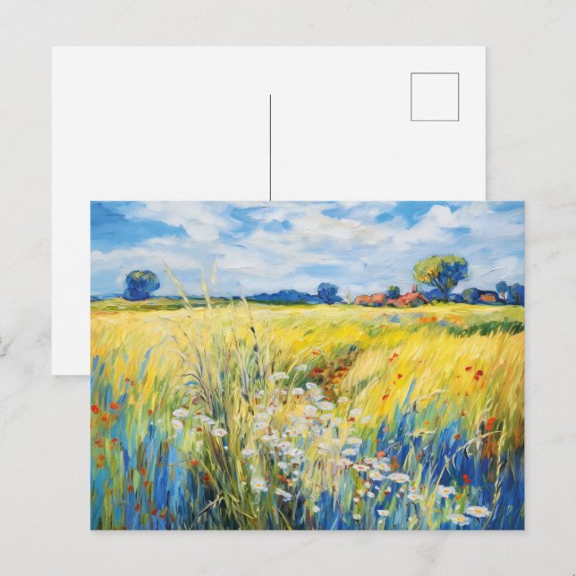 Carte Postale Prairie de fleurs sauvages le long de la rivière H (Devant / Derrière)
