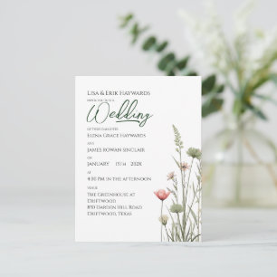 Carte Postale Prairie de fleurs sauvages Mariage bohème minima