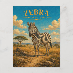 Carte Postale Prairie de graminées zébrées aquarelle GeoSaga
