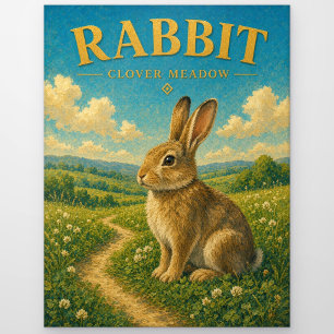 Carte Postale Prairie de Trèfle Lapin Aquarelle GeoSaga