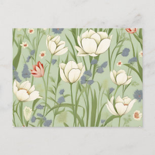 Carte Postale Prairie de tulipes en vert sauge
