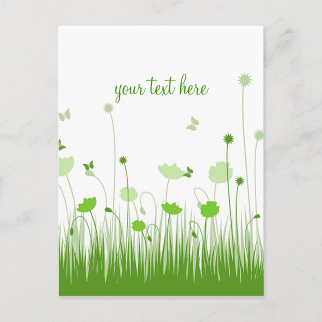 Carte Postale Prairie des Coquelicots Verts et Blancs Script (Devant)