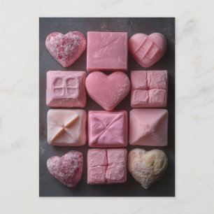 Carte Postale Pralines et bonbons roses Saint-Valentin
