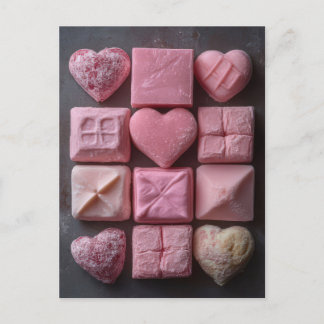 Carte Postale Pralines et bonbons roses Saint-Valentin