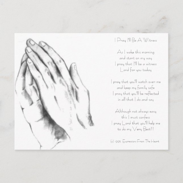 Carte Postale Prayinghands, je prie pour que je sois un témoin,  (Devant)