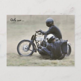 Carte Postale Pré '65 sidecar femme tenue