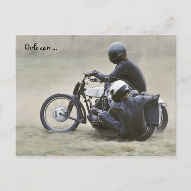 Carte Postale Pré '65 sidecar femme tenue (Devant)