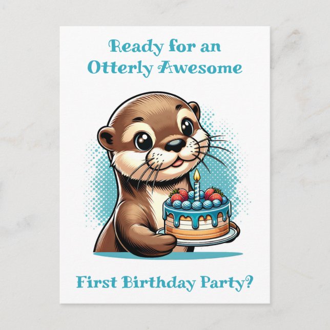 Carte Postale Premier anniversaire du garçon à thème Otter (Devant)