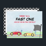 Carte Postale Premier Anniversaire Garçons Course Voiture Track<br><div class="desc">Cette invitation d'anniversaire de voiture de course amusante comprend l'invitation d'anniversaire des enfants mignon moderne, avec une piste de course colorée amusante, sur votre marque se mettre en place, aller dessin animé simple cool, simple moderne minimaliste garçon, course rouge derby jaune, course sur voitures, garçons course voiture enfants en bas...</div>
