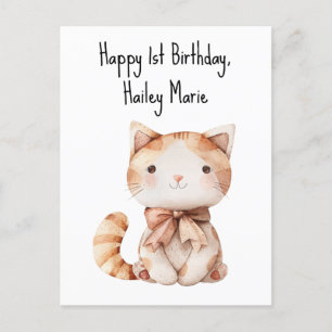 Carte Postale Premier Anniversaire Stuffed Toy Chat Personnalisé
