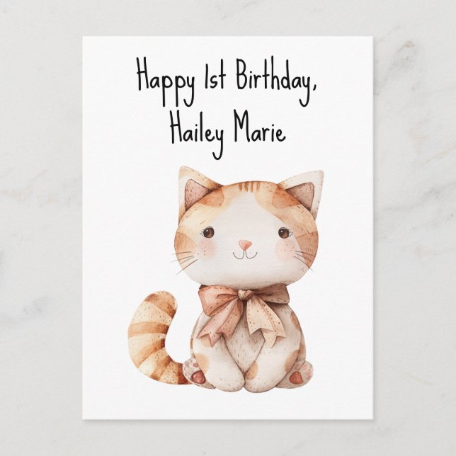 Carte Postale Premier Anniversaire Stuffed Toy Chat Personnalisé (Devant)