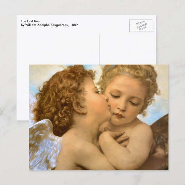Carte Postale Premier Baiser (détail d'ange) de Bouguereau (Devant / Derrière)