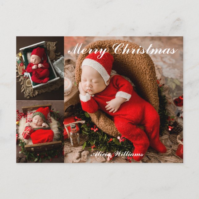 Carte Postale Premier Noël du bébé mignon 3 photo Collage (Devant)