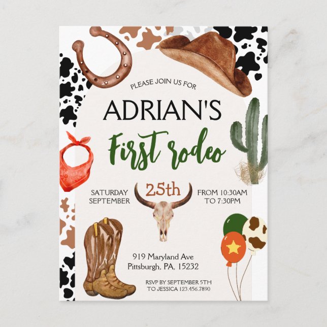 Carte Postale Premier Rodéo Western Cowboy Premier anniversaire (Devant)