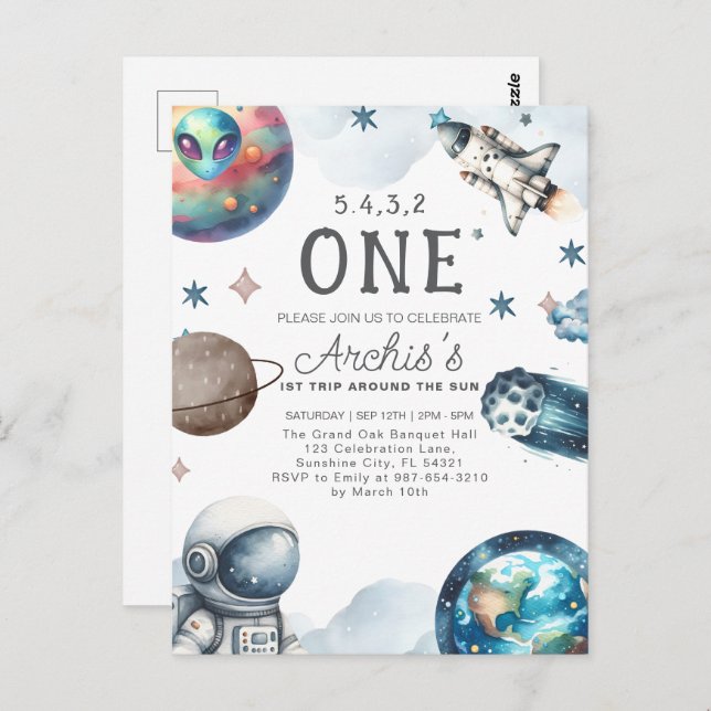 Carte Postale Premier Tour Autour du Soleil Anniversaire d'Astro (Devant / Derrière)