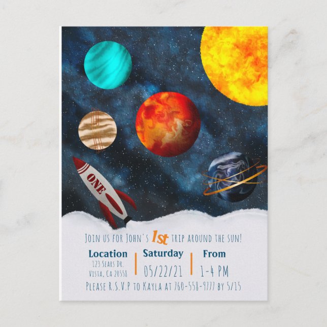 Carte Postale Premier voyage autour du thème de l'espace Soleil  (Devant)