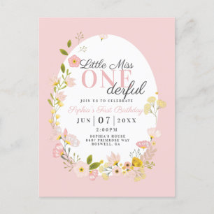 Carte Postale Première Anniversaire petite miss one derful Invit