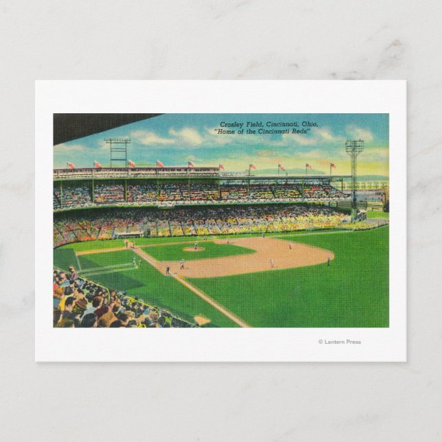 Carte Postale Première base Bleachers Vue du terrain Crosley (Devant)
