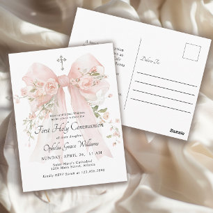 Carte Postale Première communion de fille rose floral