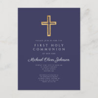Première communion élégante garçon croix bleu mari