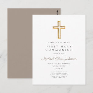 Carte Postale Première communion garçon taupe beige religieux