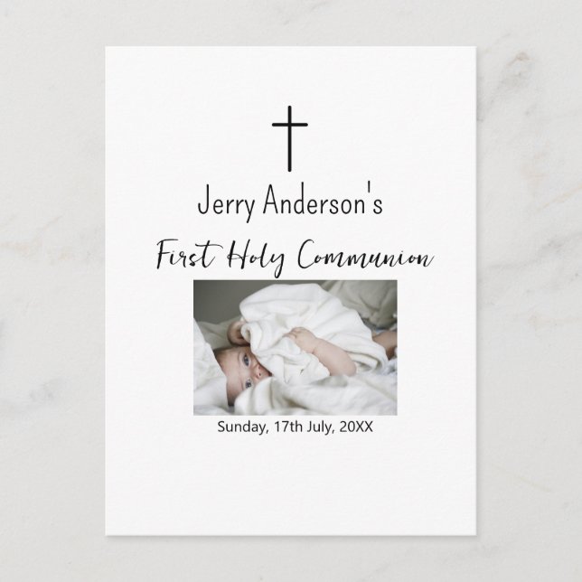 Carte Postale Première communion sacrée catholique simple QR min (Devant)