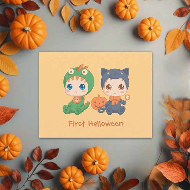 Carte Postale Première Halloween Babies Chat noir Costume Dragon (Créateur téléchargé)