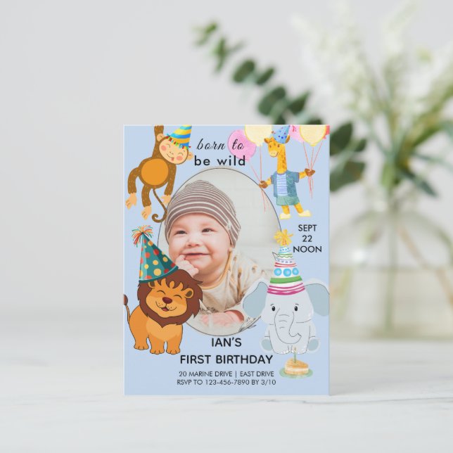 Carte Postale Première invitation d'anniversaire sauvage (Debout devant)