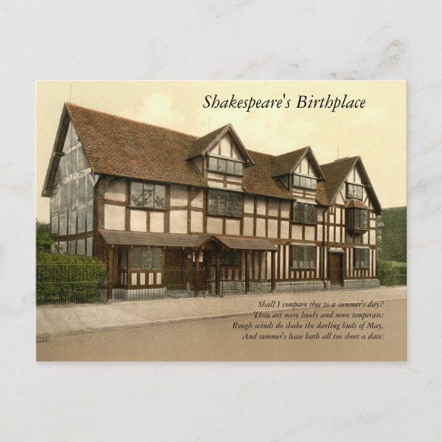 Carte Postale Premières 4 lignes de Sonnet # 18 par Shakespeare (Devant)