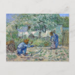 Carte Postale Premières étapes Baby Vincent van Gogh<br><div class="desc">Carte postale d'art avec le tableau de Vincent van Gogh (1853-1890),  First Steps (après millet). Un paysage avec une mère,  père et bébé qui s'occupe de leur jardin avec leur bébé qui fait ses premiers pas.</div>