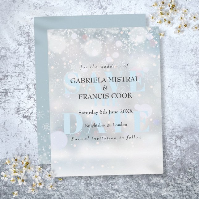 Carte Postale Premiers Snowflakes Mariage d'hiver Sauvez la date (First Snowflakes Winter Wedding Save the Date Postcard)
