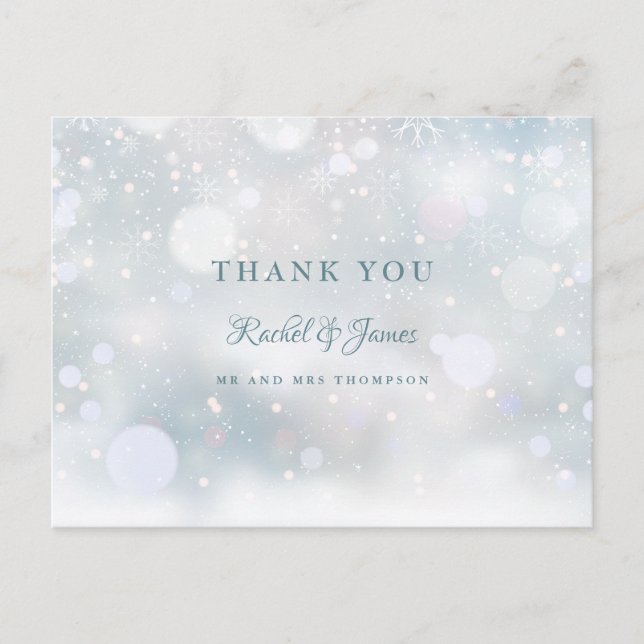 Carte Postale Premiers Snowflakes Winter Wedding Photo Merci (Devant)