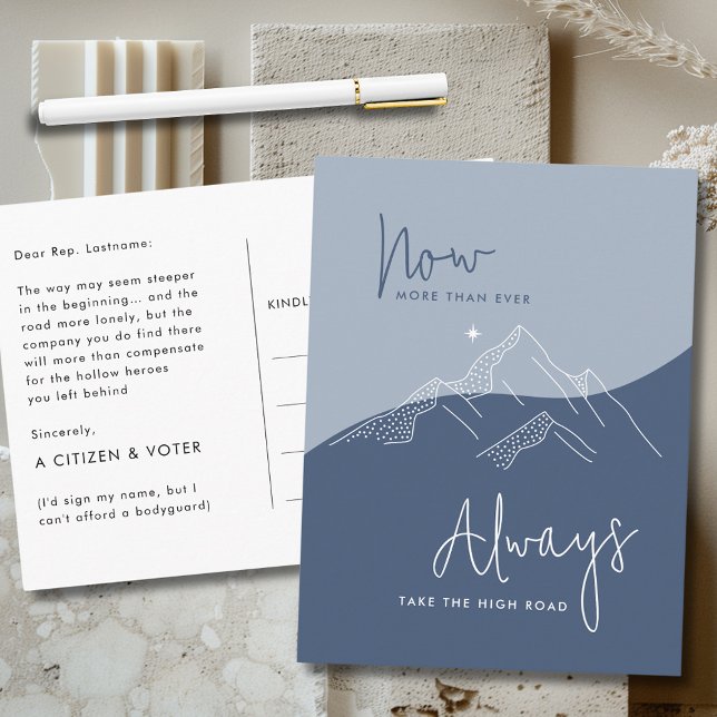 Carte Postale Prenez le High Road Slate Blue pour le Congrès (Take the High Road Slate Blue for Congress Postcard Revised for Safety)