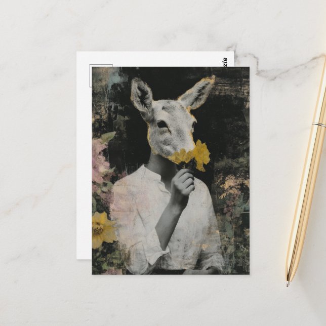 Carte Postale Prenez Le Temps De Sentir Le Collage De Cerfs Fleu (Devant/Arrière en situation)