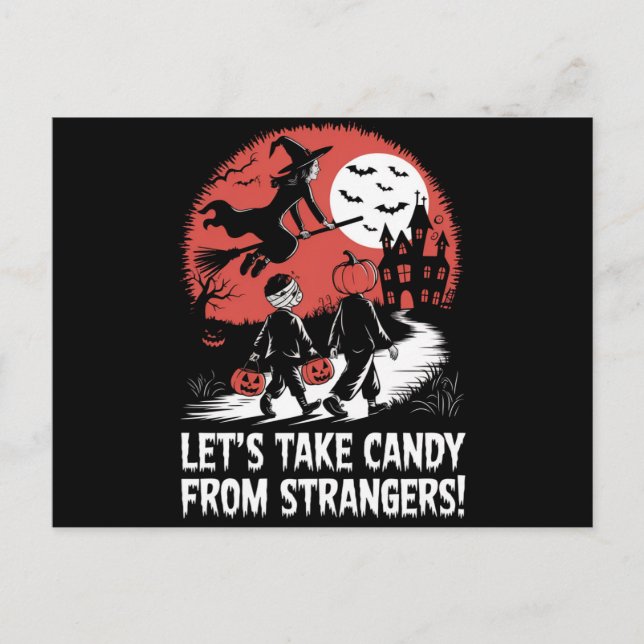 Carte Postale Prenons des bonbons à des étrangers Funny Hallowee (Devant)