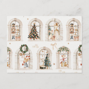 Carte Postale Préparatifs de Noël traditionnels famille souris