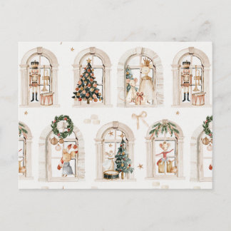 Carte Postale Préparatifs de Noël traditionnels famille souris