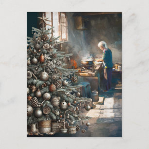 CARTE POSTALE PRÉPARATIFS POUR LE RÉVEILLON DE NOËL
